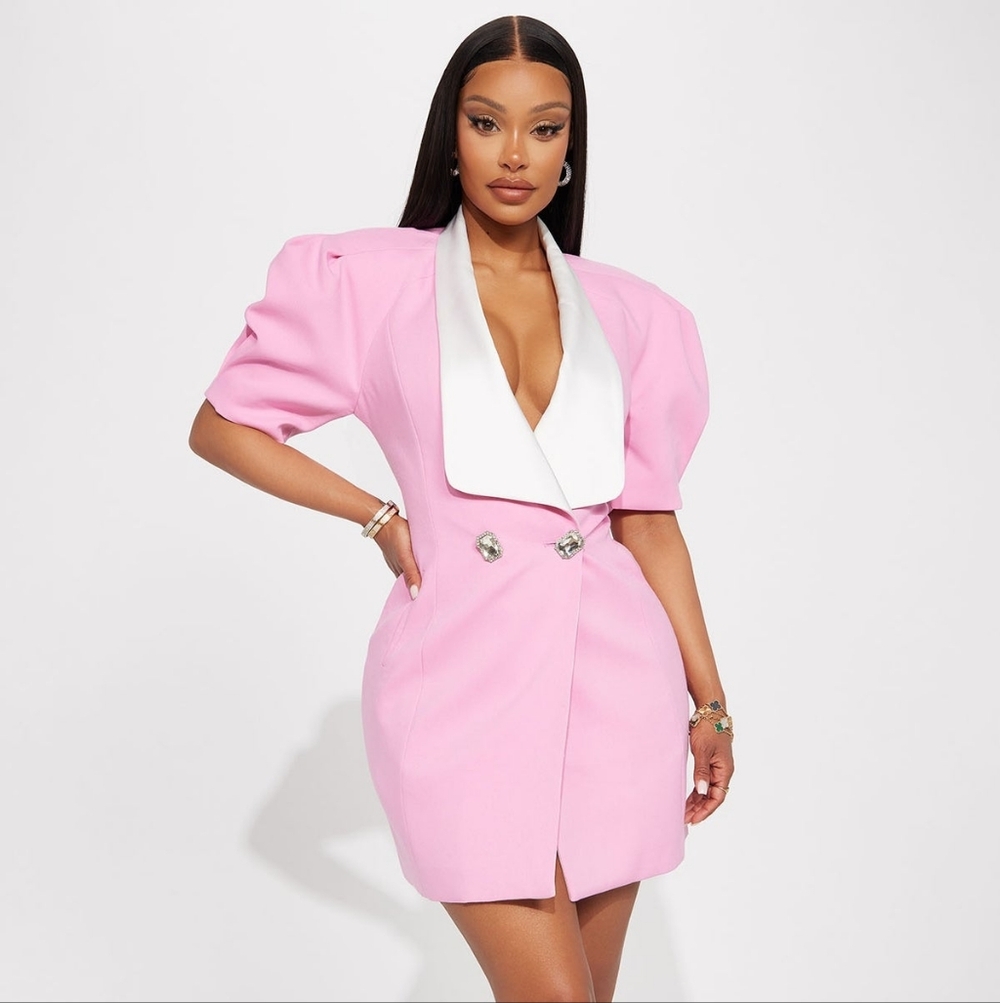 Fashion Nova Pink and White Blazer Dress